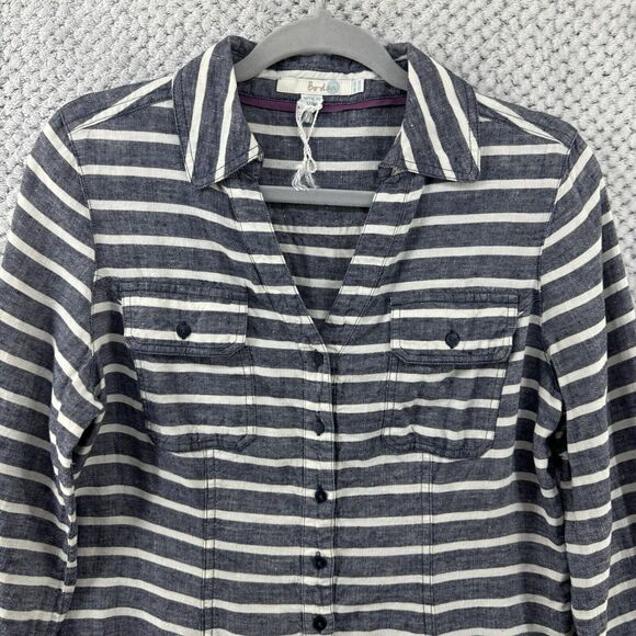 Boden Dress Womens 6R Gray Striped Linen Popover Button Up Knee Length Collared - Picture 3 of 15